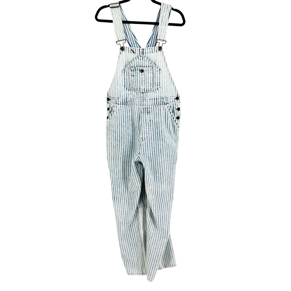 Faherty Topsail Striped Denim Overalls Conductor Blue White sz M Americana Coast